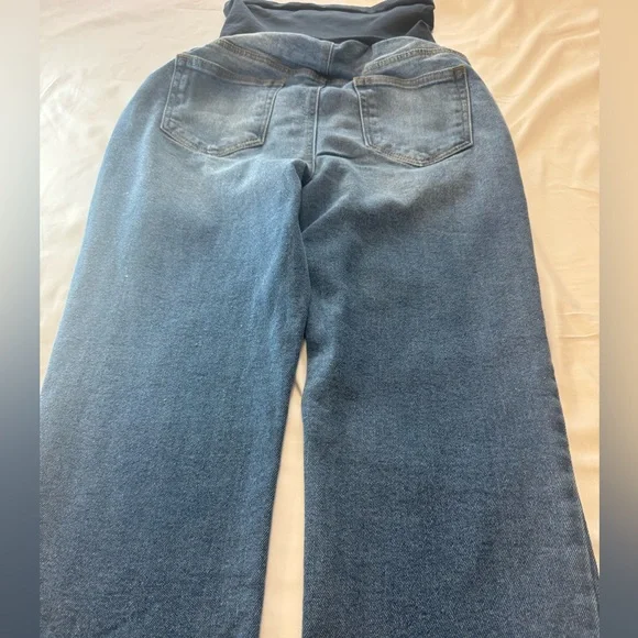 Motherhood Straight Leg Maternity Jeans in Blue with Navy Panel - Picture 7 of 8